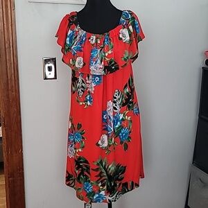 Vince Camuto Red Floral Off the Shoulder Dress